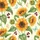 Sunflower Lovers' Hand-Painted Cream Yellow Watercolor Orange-Yellow Sunflower Aqua Butterfly Floral Pattern Satin Pajamas Set - 2