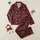 Families' Classic Illustrative Holly Branch & Berry Pattern in Deep Maroon & Forest Green with Gold Accents Satin Pajamas Set - 1