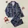 Preppy Style Women's & Teen's Dark Indigo Blue Off-White Minimalist Geometric Pinstripe Grid Pattern Satin Pajamas Set - 1