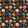 Retro Enthusiasts Groovy 70s Muted Teal Orange Pink Olive Beige Letter Floral Lightning Bolt Geometric Pattern on Black Satin Pajamas Set - 2