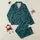 Women's Deep Teal White Line Art Boho Floral Wreaths Leafy Branches Elegant Script Emily Pattern Satin Pajamas Set - 1