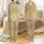 Bridal Party Members' Elegant Champagne Gold Peachy-Pink Rose & Sage Leaf Pattern with Charcoal Script Satin Pajamas Set - 1