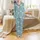 Women's Delicate Botanical Rose Wisteria Calligraphy Monogram Pattern in Dusty Periwinkle Blue & Rose Gold Satin Pajamas Set - 2