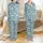 Women's Delicate Botanical Rose Wisteria Calligraphy Monogram Pattern in Dusty Periwinkle Blue & Rose Gold Satin Pajamas Set - 1