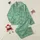 Women's Emerald Green Leopard Print Sleep Set: Aqua Hand-Drawn Two-Piece Loungewear Satin Pajamas Set - 1