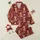 Cozy Holiday Pajamas: Cute Highland Cow, Santa Hat & Snowflakes Seamless Ruby Red Pattern Satin Pajamas Set - 1