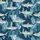 Shark Lover's Stylized Deep-Sea Teal Navy Shark Pattern Low Top Canvas Sneakers Satin Pajamas Set - 2
