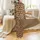 Women's Abstract Leopard Double-Thread Knit: Three-Piece Loungewear Set with Robe & Slit Pants Satin Pajamas Set - 3
