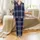 Women's Plus Size Tailored Organic Cotton Pajamas: Loose Navy Gray Gingham Plaid Satin Pajamas Set - 2