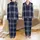 Women's Plus Size Tailored Organic Cotton Pajamas: Loose Navy Gray Gingham Plaid Satin Pajamas Set - 1