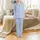 Bridesmaid Delicate Periwinkle Blue Black Single-Line Botanical Art Pattern Satin Pajamas Set - 2