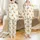 Kids' Whimsical Sleeping Teddy Bear Moon Stars Clouds Pattern Creamy Off-White Tan Golden Yellow Pale Blue Satin Pajamas Set - 1