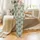 Adult Personalized Sloth Pajama: Funny Cartoon Sage Green Leaf Print Loungewear Satin Pajamas Set - 2
