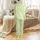 Women's Tailored Organic Cotton Loungewear Set: Abstract Botanical Ginkgo, Lime Green Cream Plus Size Sleepwear Satin Pajamas Set - 3