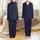 Men's Deep Navy Red White Pinstripe Vertical Stripe Silk Satin Sleep Set with White Piping Satin Pajamas Set - 1