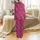 Women's Hand Block Print Fuchsia Floral Peony Rose Cotton Loungewear Set - Indian Inspired Design Satin Pajamas Set - 3