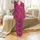Women's Hand Block Print Fuchsia Floral Peony Rose Cotton Loungewear Set - Indian Inspired Design Satin Pajamas Set - 2