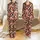 Women's Personalized Geometric Rust Orange Silky Short Sleeve Long Pants Pajamas Satin Pajamas Set - 1
