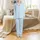 Women's Boho Light Blue White Minimalist Geometric Striped Organic Cotton Pajama Ensemble Satin Pajamas Set - 2
