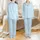 Women's Boho Light Blue White Minimalist Geometric Striped Organic Cotton Pajama Ensemble Satin Pajamas Set - 1