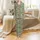 Women's Abstract Botanical Leaf Pattern Linen Sleep Set: Serene Organic Sage Green Loungewear Satin Pajamas Set - 2