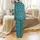 Women's Floral Cotton Sleep Set: Indian Teal Bell Flower Block Print Loungewear Satin Pajamas Set - 3
