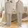 Women's Minimalist Ribbed Loungewear: Oatmeal Knit Texture Design Set Satin Pajamas Set - 1
