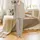 Women's Minimalist Ribbed Loungewear: Oatmeal Knit Texture Design Set Satin Pajamas Set - 2