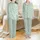 Pet Parent's Cozy Pajamas: Minimalist Fluffy Dog & Paw Print Pattern - Mint Green & Greige Sleep Set Satin Pajamas Set - 1