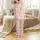 Women's Hand-Drawn Watercolor Peach Blossom Loungewear Pants: Blush Pink Comfy Polyester Sleepwear Satin Pajamas Set - 3