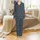 Juliette Women's French Linen Pajamas: Charcoal Blue Organic Leaf Sleep Set Satin Pajamas Set - 2