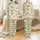 Women's Long Sleeve Pajama Set: Vintage Horse & Botanical Print - Elegant Bronze Olive Comfort Satin Pajamas Set - 1
