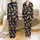Women's Satin Long Sleeve Pajamas: Deep Navy Golden Leopard Stipple Print Lapel Collar Set Satin Pajamas Set - 1