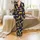 Women's Satin Long Sleeve Pajamas: Deep Navy Golden Leopard Stipple Print Lapel Collar Set Satin Pajamas Set - 2