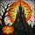 Halloween Enthusiasts' Intricate Stained Glass Glowing Pumpkin Gothic Castle Orange Amber Green Stained Glass Suncatcher - 7