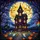 Gothic Art Enthusiasts' Intricate Stained Glass Victorian Haunted House Moonlit Bat Mosaic Orange Purple Blue Stained Glass Suncatcher - 7