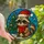 Holiday Animal Lovers' Whimsical Stained Glass Raccoon Santa Hat Christmas Tree Blue Winter Snow Stained Glass Suncatcher - 3