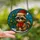 Holiday Animal Lovers' Whimsical Stained Glass Raccoon Santa Hat Christmas Tree Blue Winter Snow Stained Glass Suncatcher - 2