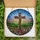 Faithful Art Lovers' Vibrant Stained Glass Floral Cross Wildflower Landscape, Glowing Jewel Tones, Rolling Hills, Sunrise Sky Stained Glass Suncatcher - UQ7rJq7WKz