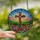 Faithful Art Lovers' Vibrant Stained Glass Floral Cross Wildflower Landscape, Glowing Jewel Tones, Rolling Hills, Sunrise Sky Stained Glass Suncatcher - _0QZ1NWXud