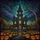 Halloween Enthusiasts' Tiffany Stained Glass Victorian Haunted Mansion with Glowing Jack-o'-lanterns & Bats in Jewel Tones Stained Glass Suncatcher - 7