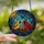 Nature Lovers' Tiffany Style Stained Glass Cardinal Family Nest Scene, Vibrant Jewel Tones, Azure Moon Frame Stained Glass Suncatcher - zlwR2H161N