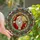 Festive Art Lovers' Intricate Tiffany Style Stained Glass Smiling Santa Mosaic Red Gold Teal Geometric Design Stained Glass Suncatcher - 1