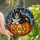 Halloween Cat Lovers' Orange Black Teal Stained Glass Cat Jack-o'-Lantern Starry Mosaic Stained Glass Suncatcher - 1