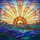 Nature Lovers' Tiffany Stained Glass Rising Sun Mountain Mosaic Art Teal Orange Blue Stained Glass Suncatcher - 6