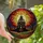 Gothic Art Enthusiasts' Jewel Tone Stained Glass Haunted Mansion Orange Purple Gradient Sky Art Stained Glass Suncatcher - 1