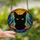 Cat Lovers' Bold Tiffany Black Cat Stained Glass Mosaic Golden Eyes Fiery Orange Blue Teal Swirl Stained Glass Suncatcher - 2