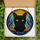 Cat Lovers' Bold Tiffany Black Cat Stained Glass Mosaic Golden Eyes Fiery Orange Blue Teal Swirl Stained Glass Suncatcher - 5