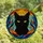 Cat Lovers' Bold Tiffany Black Cat Stained Glass Mosaic Golden Eyes Fiery Orange Blue Teal Swirl Stained Glass Suncatcher - 4