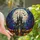 Gothic Art Enthusiasts' Stained Glass Haunted Mansion Full Moon Mosaic Teal Orange Design Stained Glass Suncatcher - 1